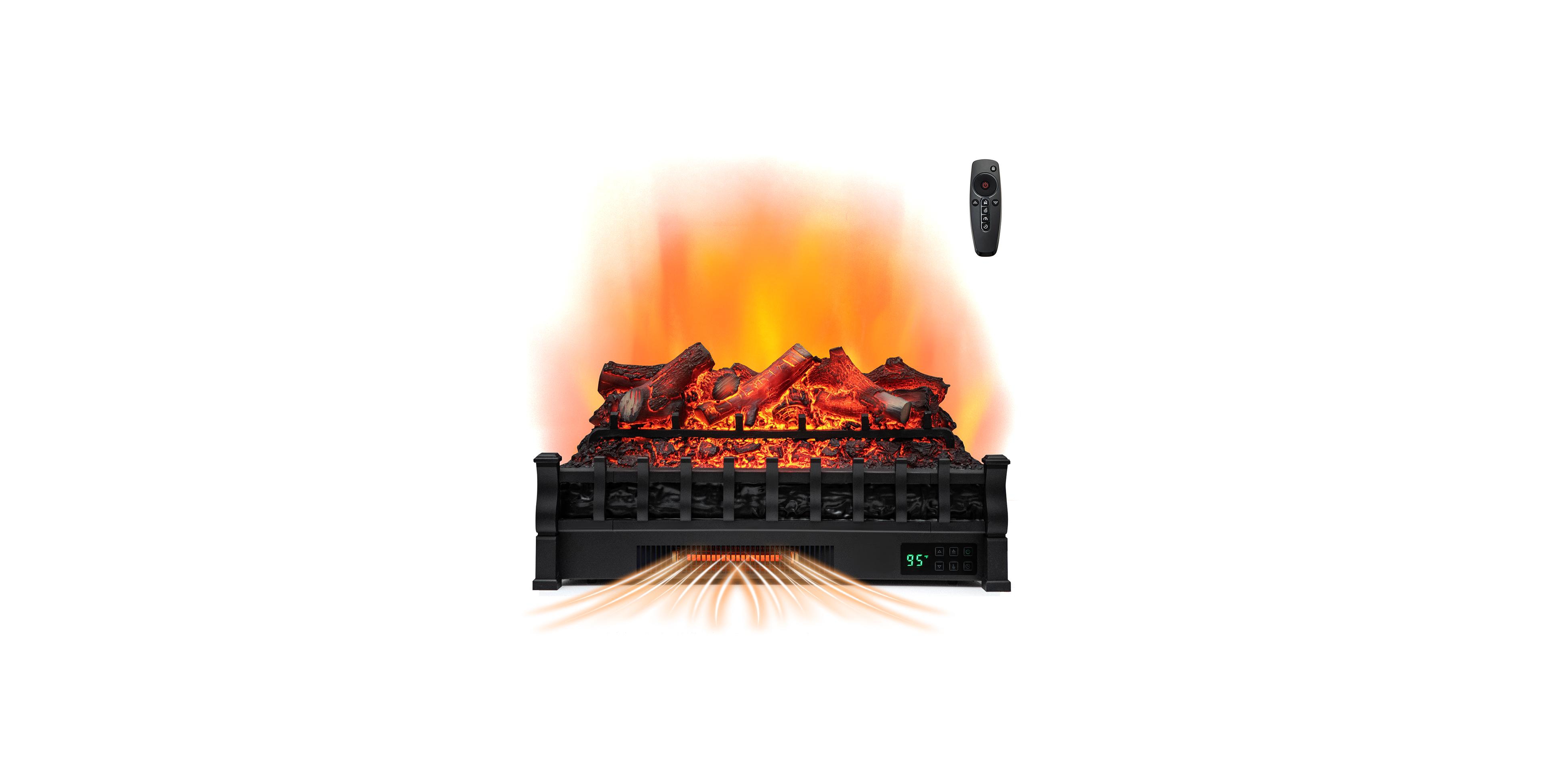 Ecooso 26 Inch Electric Fireplace Heater with Remote Control and Realistic Lemonwood Ember Bed