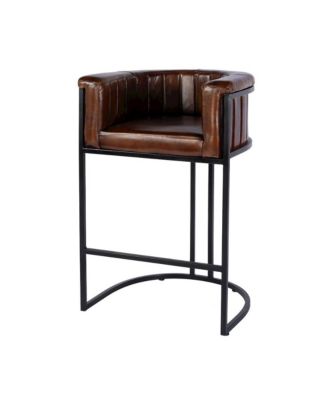 Rockford 29 in. Seat Height Leather Barrel Bar Stool