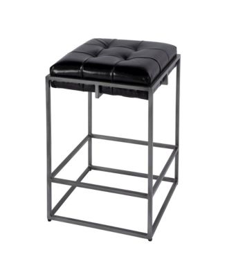 26 in. Seat Height Leather and Iron Backless Counter Height Stool with Footrest