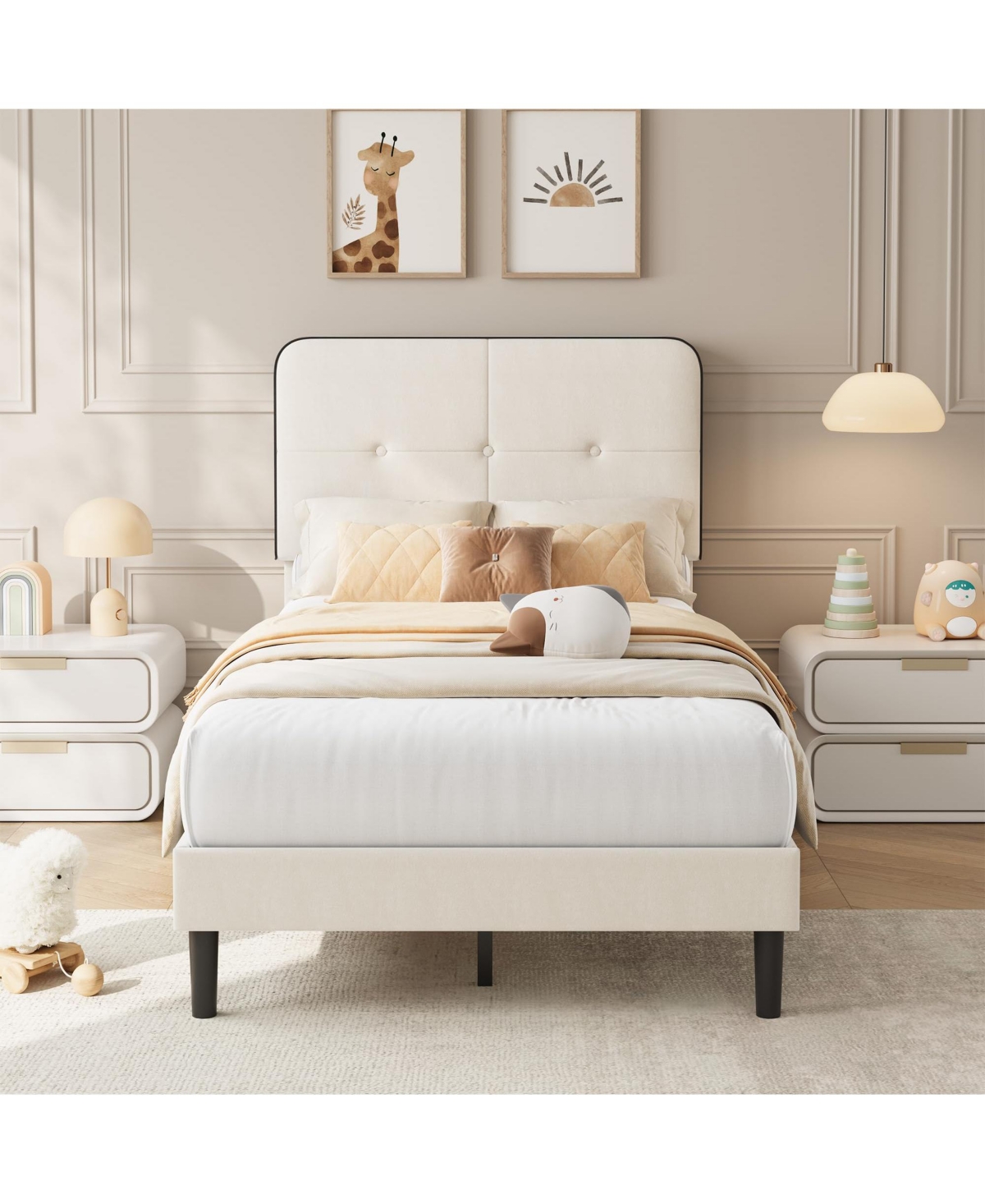 gaomon Velvet Upholstered Platform Bed, Bed Frame with Adjustable Headboard, Wooden Slat, No Box Spring Needed, Quick Assembly