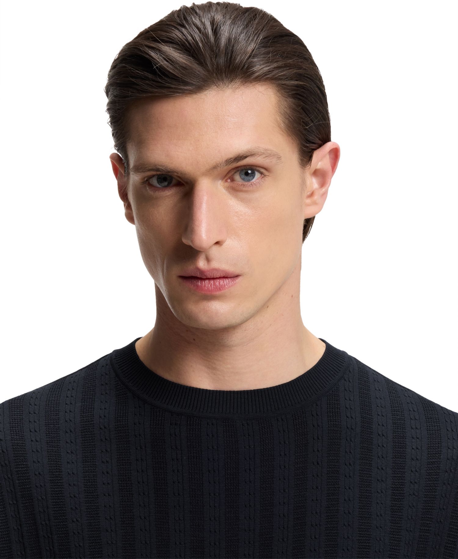 Men's Cotton-Silk Cable-Knit Front Panel T-Shirt