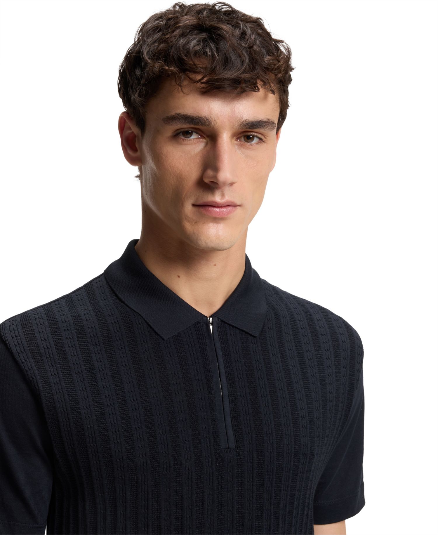Men's Cotton-Silk Zip-Neck Polo Shirt