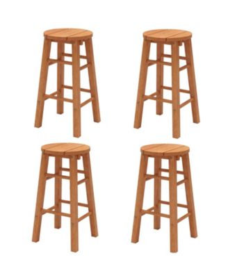 Set of 4 Outdoor Wood Bar Stools with Round Seat Footrest for Garden