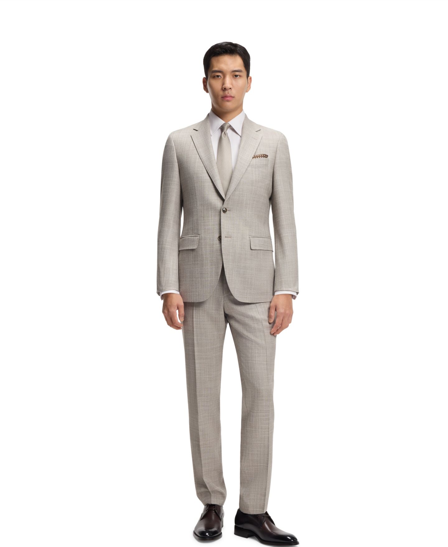 Мужская рубашка Hugo Boss Italian-Made Structured Cotton Slim-Fit Dress Shirt, цвет: Тёмный бежевый — фото 5