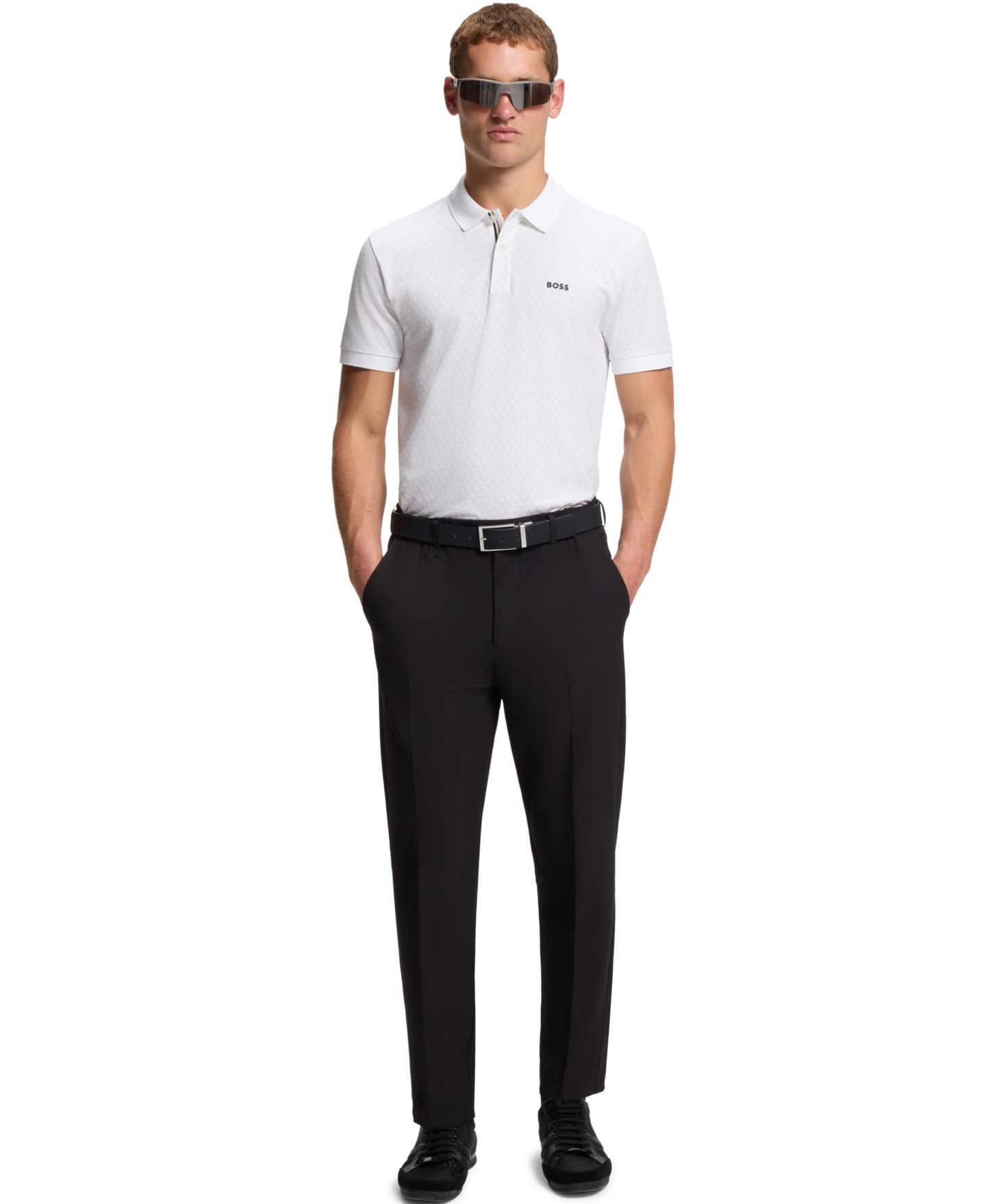 Мужское поло Hugo Boss Printed Pattern Cotton-Pique Polo Shirt, цвет: Белый — фото 3