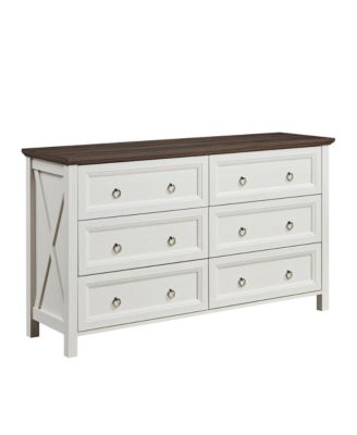 Farmhouse 6 Drawers Dresser Wood Rustic Wide Chest of Drawers, Storage Dressers Organizer