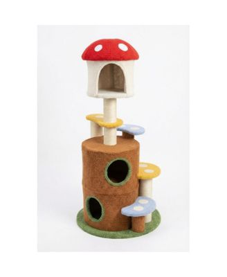 mushroom cat tree with large condo platform ladder