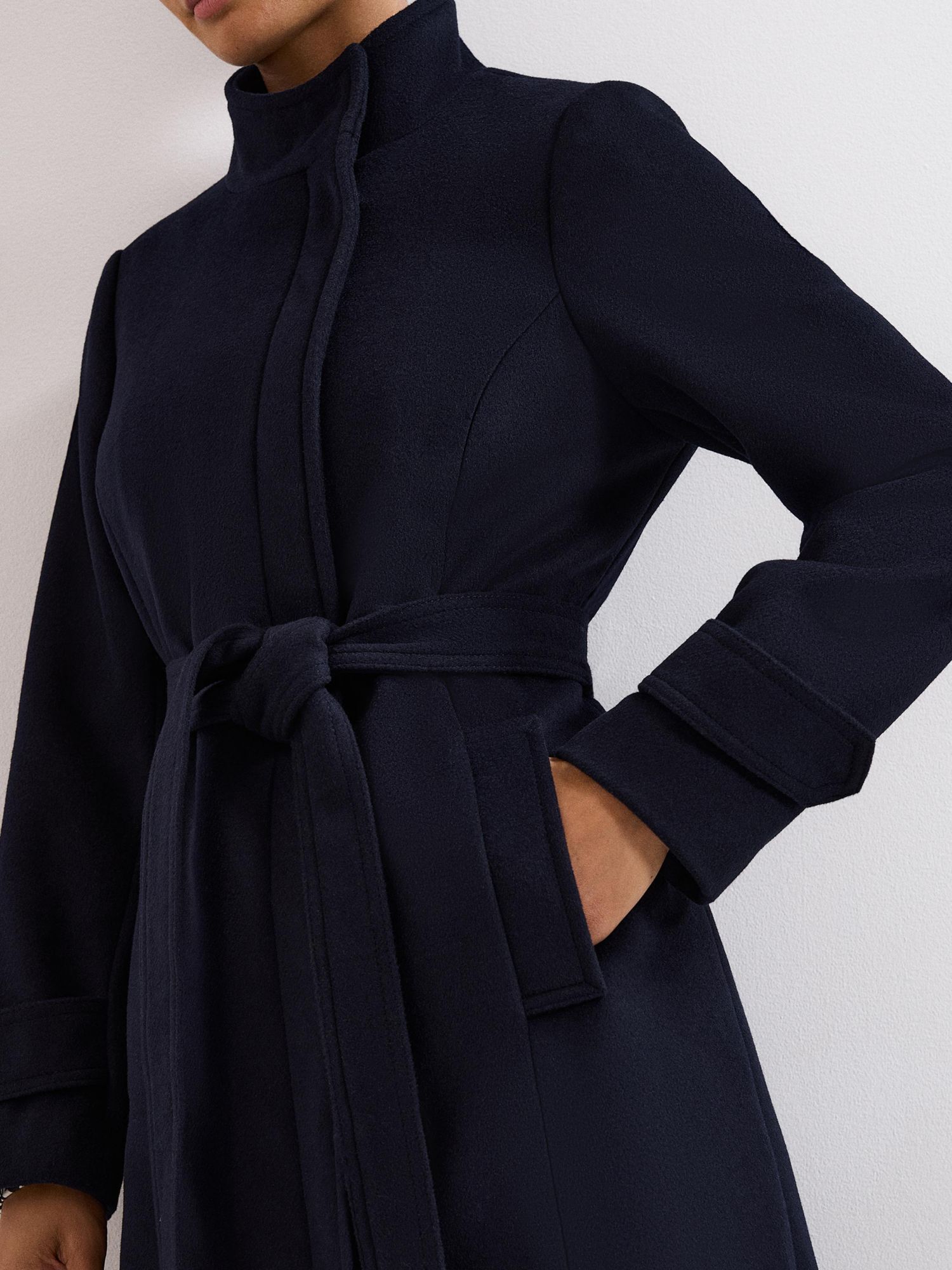 Women's Belted Funnel Collar Coat