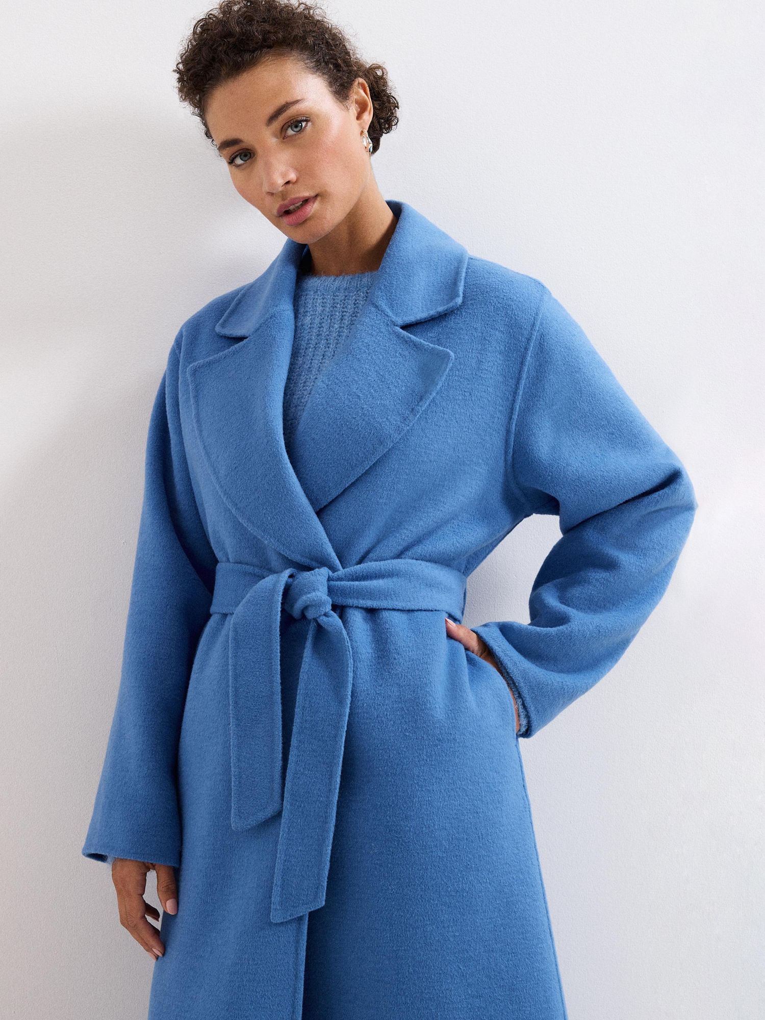 Women's Long Sleeve Belted Wrap Midi Coat