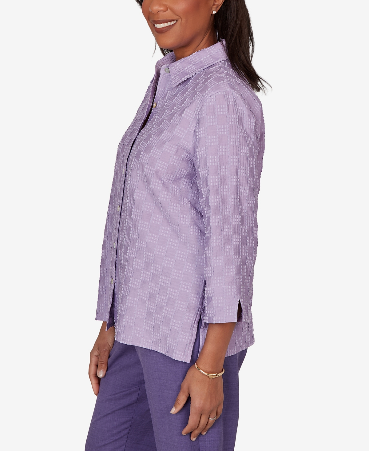 Alfred Dunner Women's Grand Bazaar Box Textured Button-Front Top