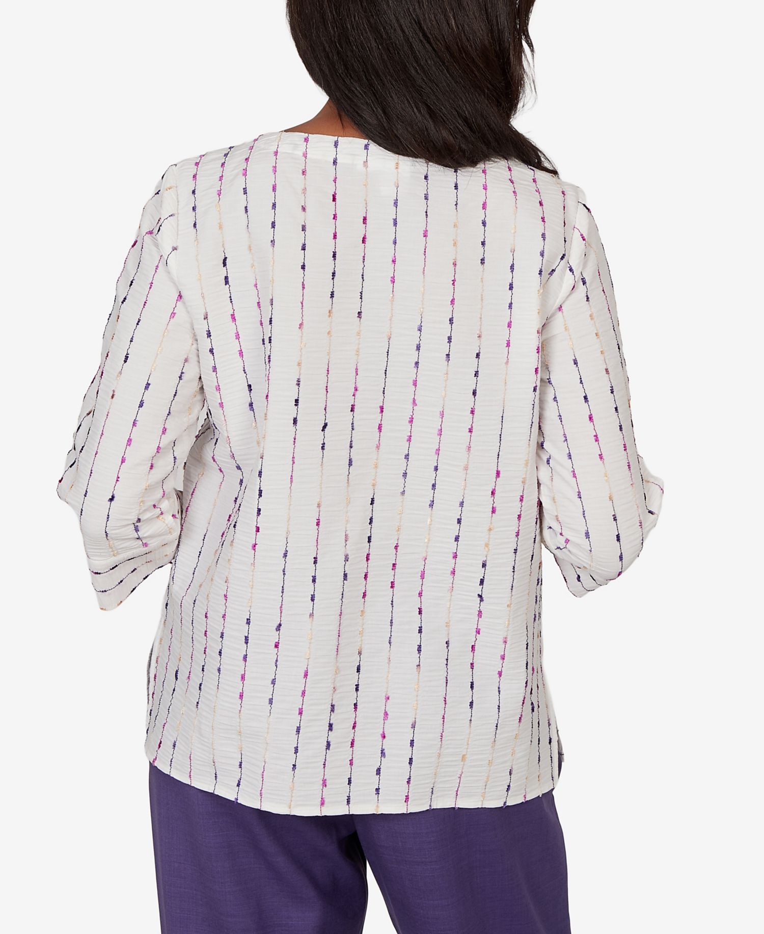 Women's Grand Bazaar White Textured Rainbow Stripe Top