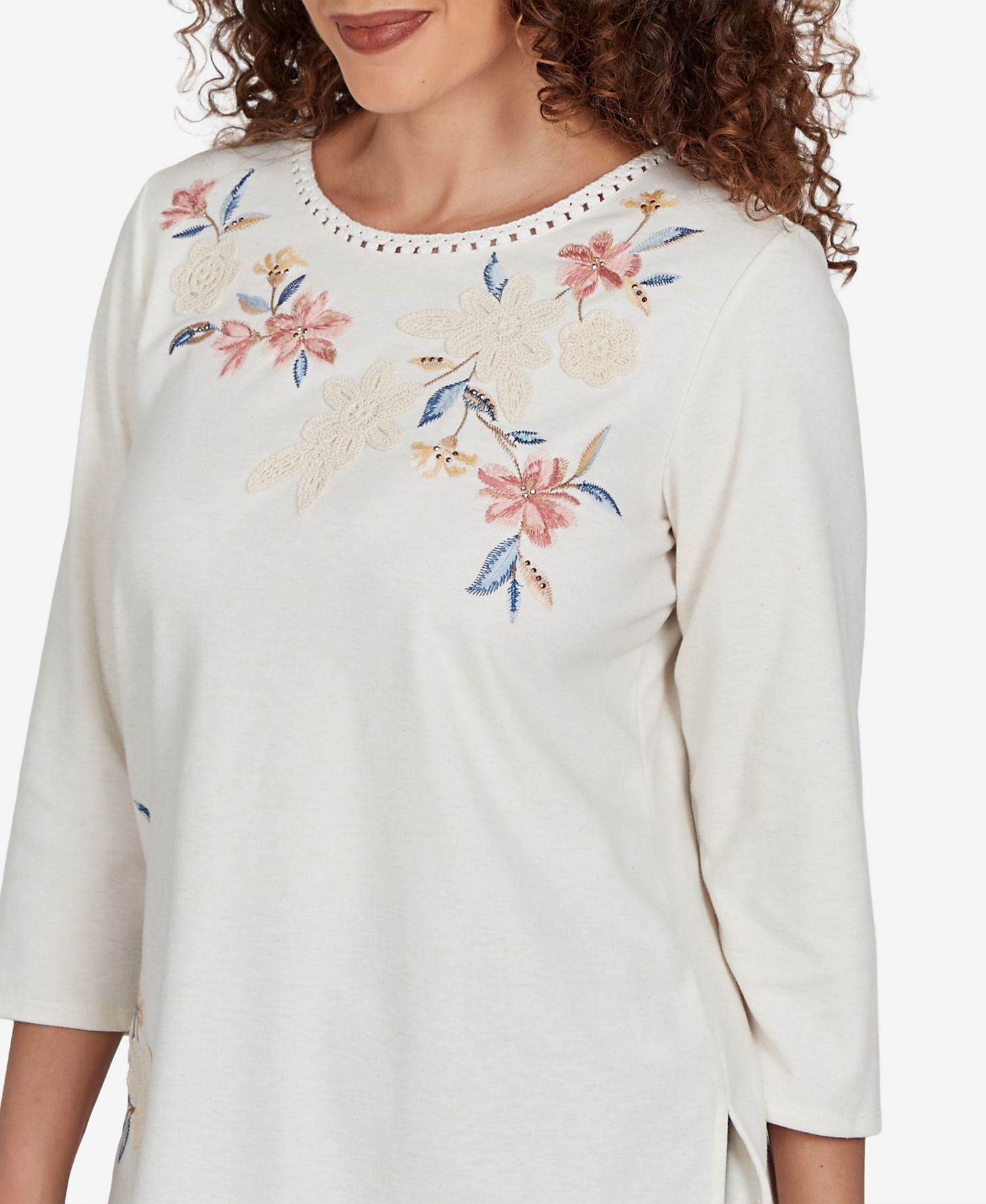 Women's Camden Market Crochet Embroidered Floral Knit Top