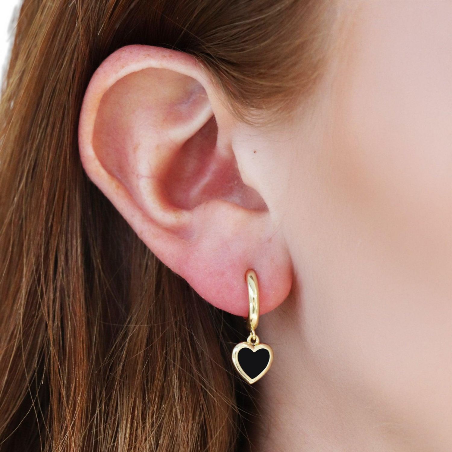 Mini Onyx Heart Dangle Earrings 14K Gold-Plated Sterling Silver