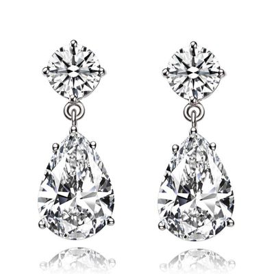 Dainty Sterling Silver Pear and Round CZ Mini Drop Earrings