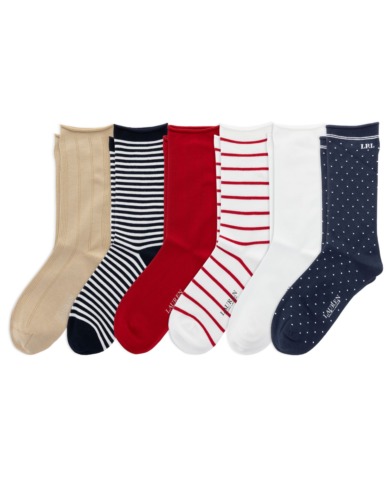 Women's Dot and Stripe Roll-Top Trouser Socks, 6-Pack