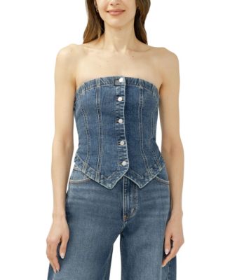 Women's Denim Button-Front Corset Top