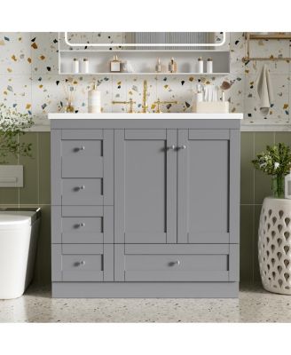 36 Inch Bathroom Vanity with Resin Sink, Shaker Style MDF Cabinet, 4 Soft Close Drawers, Storage for Small Spaces