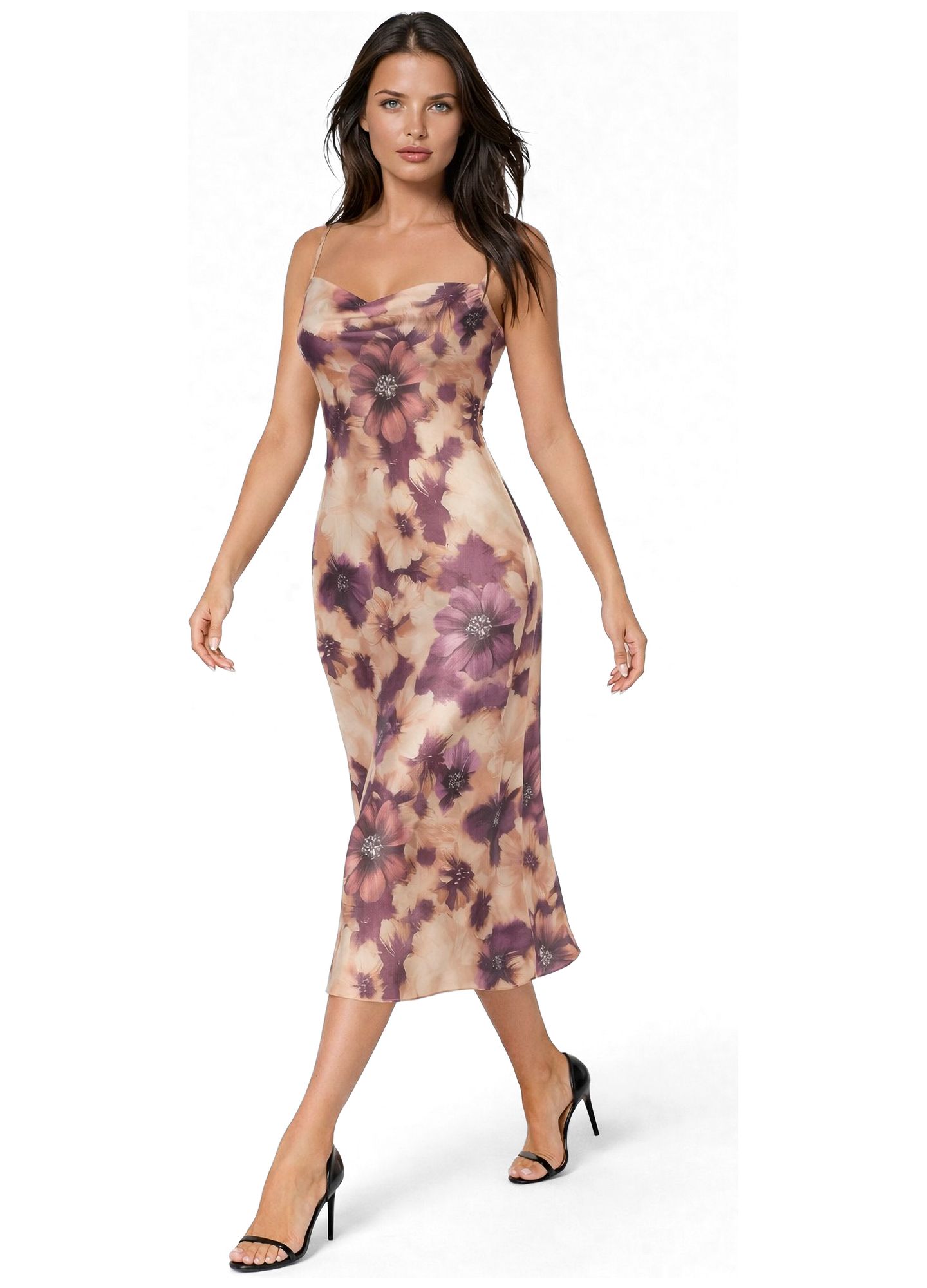Женское платье Bebe Printed Cowl Maxi, цвет: Сиреневый рыжевато-коричневый — фото 2