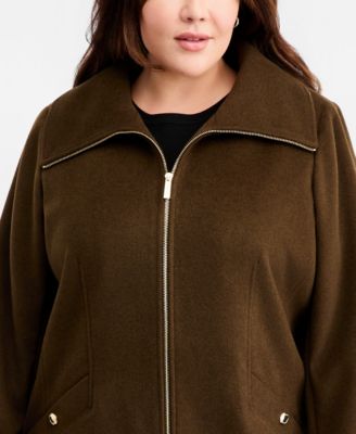 MICHAEL Michael Kors Plus Size Collared Zip-Front Coat - Macy's