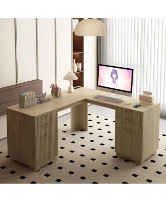 Streamdale L-Shaped Computer Desk with Drawers, Bookshelf, and Storage