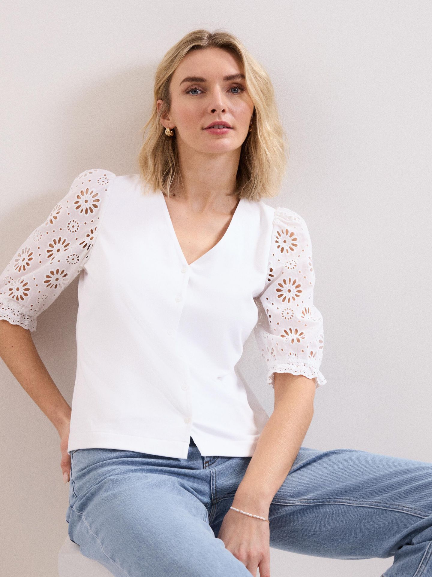 Женский топ Phase Eight Eleanor Floral Eyelet Detail, цвет: Белый — фото 4