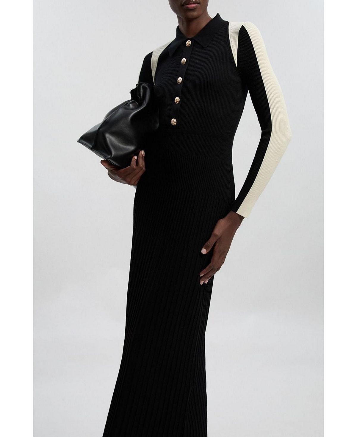Karen Millen Women's Rib Knit Long Sleeve Military Midi Dress view 7 — MAYCSS fashion products