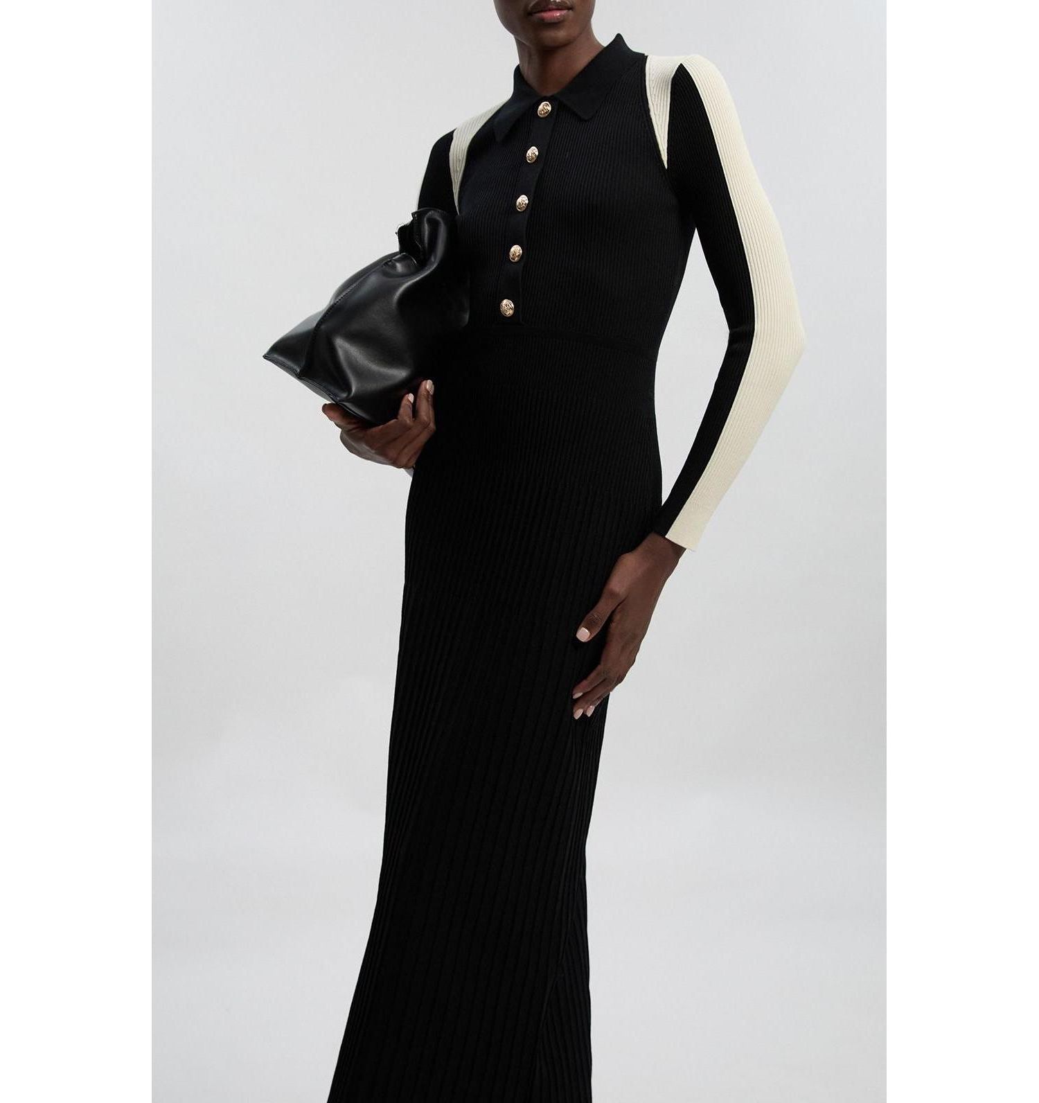 Women's Rib Knit Long Sleeve Military Midi Dress