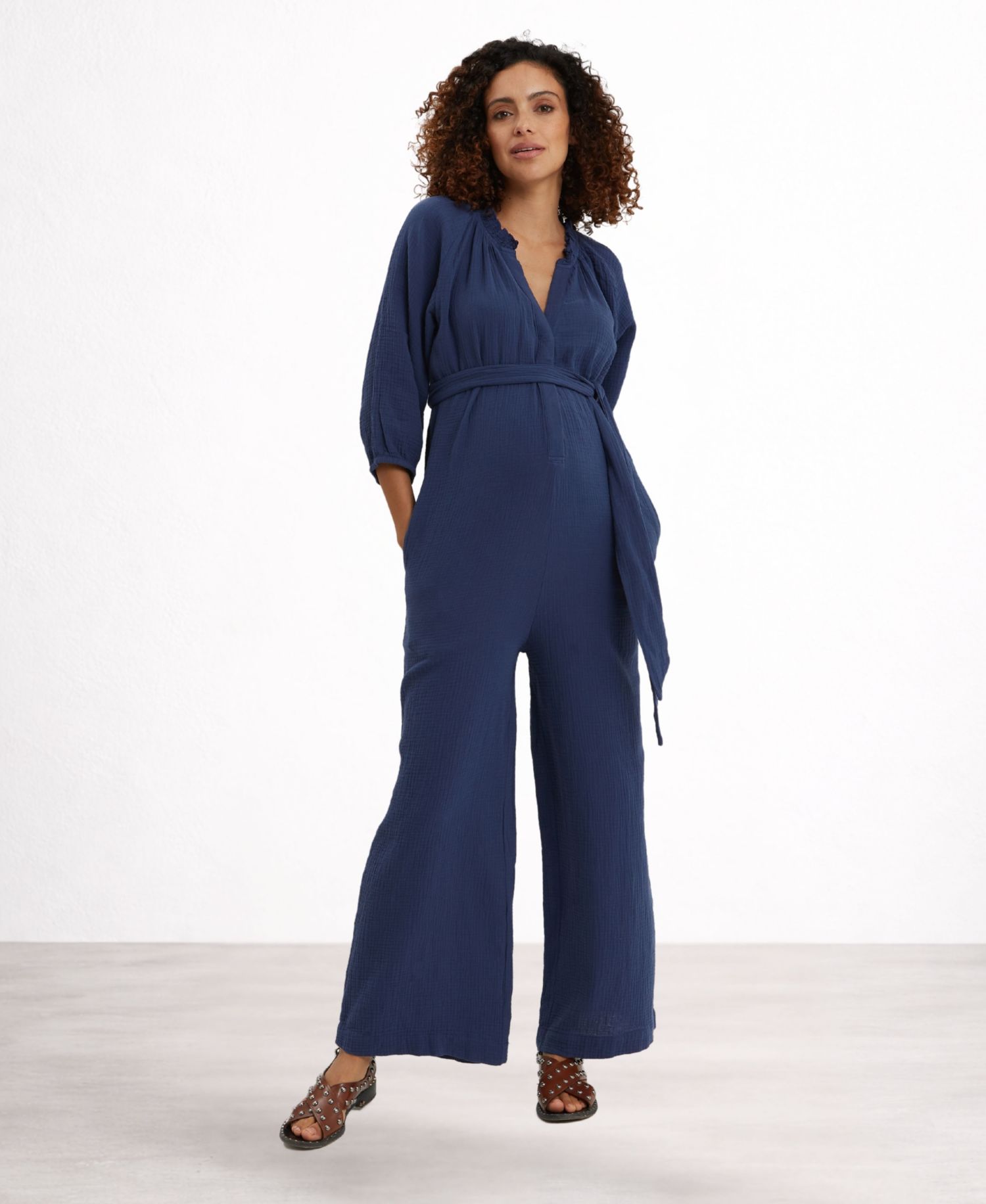 Alma Maternity & Nursing Cotton Gauze Jumpsuit