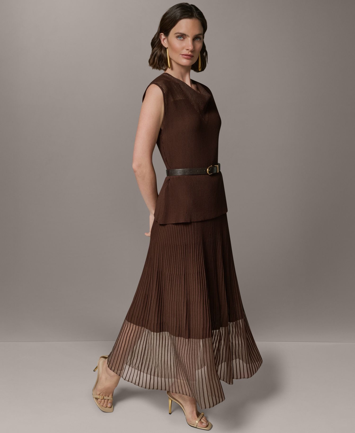 Women's Sleeveless Knit Maxi Sweater Dress with Belt