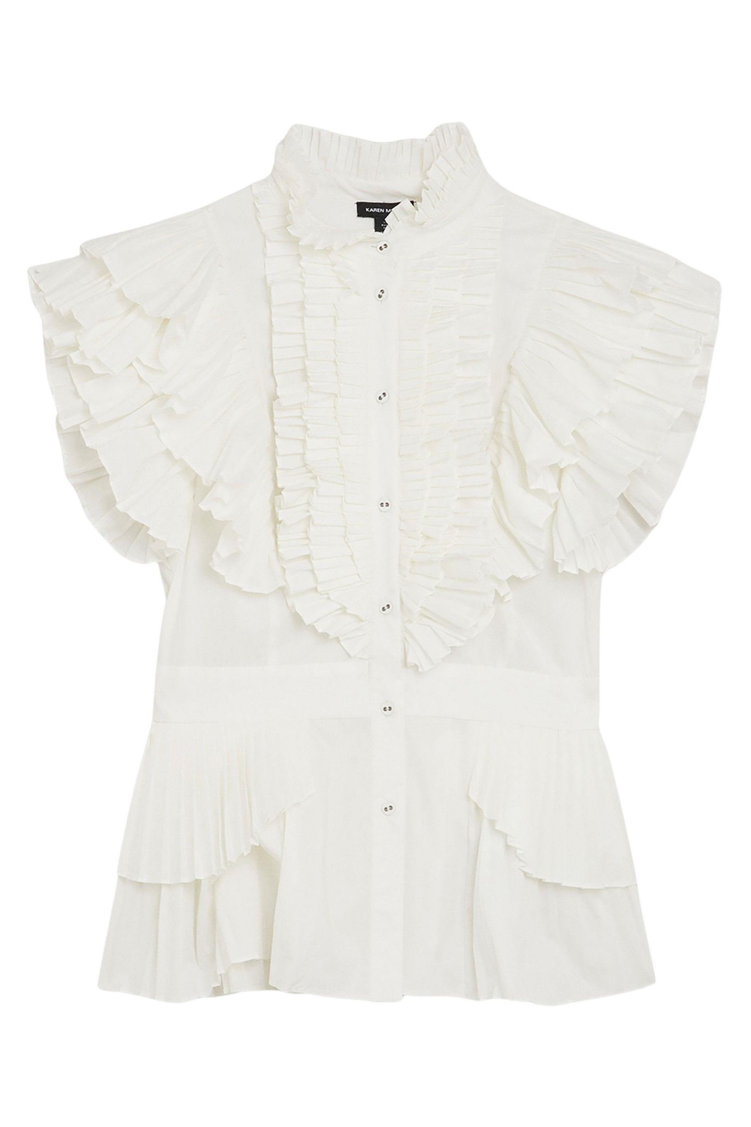 Women's Sleeveless Pleated Ruffle Blouse