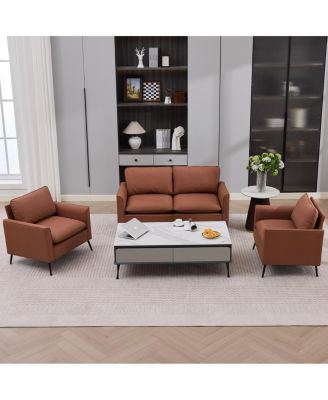 Nordic Retro Leather Cat Paw Loveseat and Single Chair Set