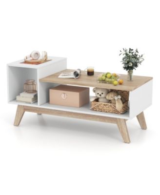 Coffee Table 43'' Center Table w/ Stepped Tabletop and Storage Compartments