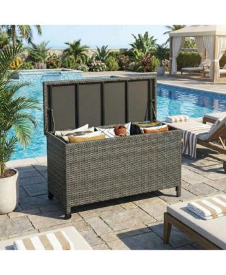 185 Gallon Outdoor Deck Box with Wheels, Waterproof PE Rattan Wicker and Aluminum Frame Storage Bin, Lockable Patio Furniture Chest