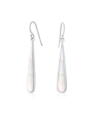 Simple Inlay Long Flat Teardrop Stone Dangle Drop Earrings .925 Sterling Silver