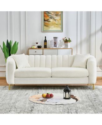 Oversized Chenille 3-Seater Sofa with Gold Metal Legs