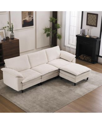 Two-Tone L-Shaped Modular Sectional Sofa with Ottoman