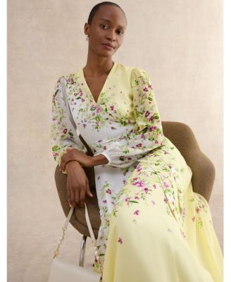 floral silk dress Rose Bloom Art Flow Maxi  KIMBERLEY ANNE skimming silhouette Black Floral Print Satin Maxi