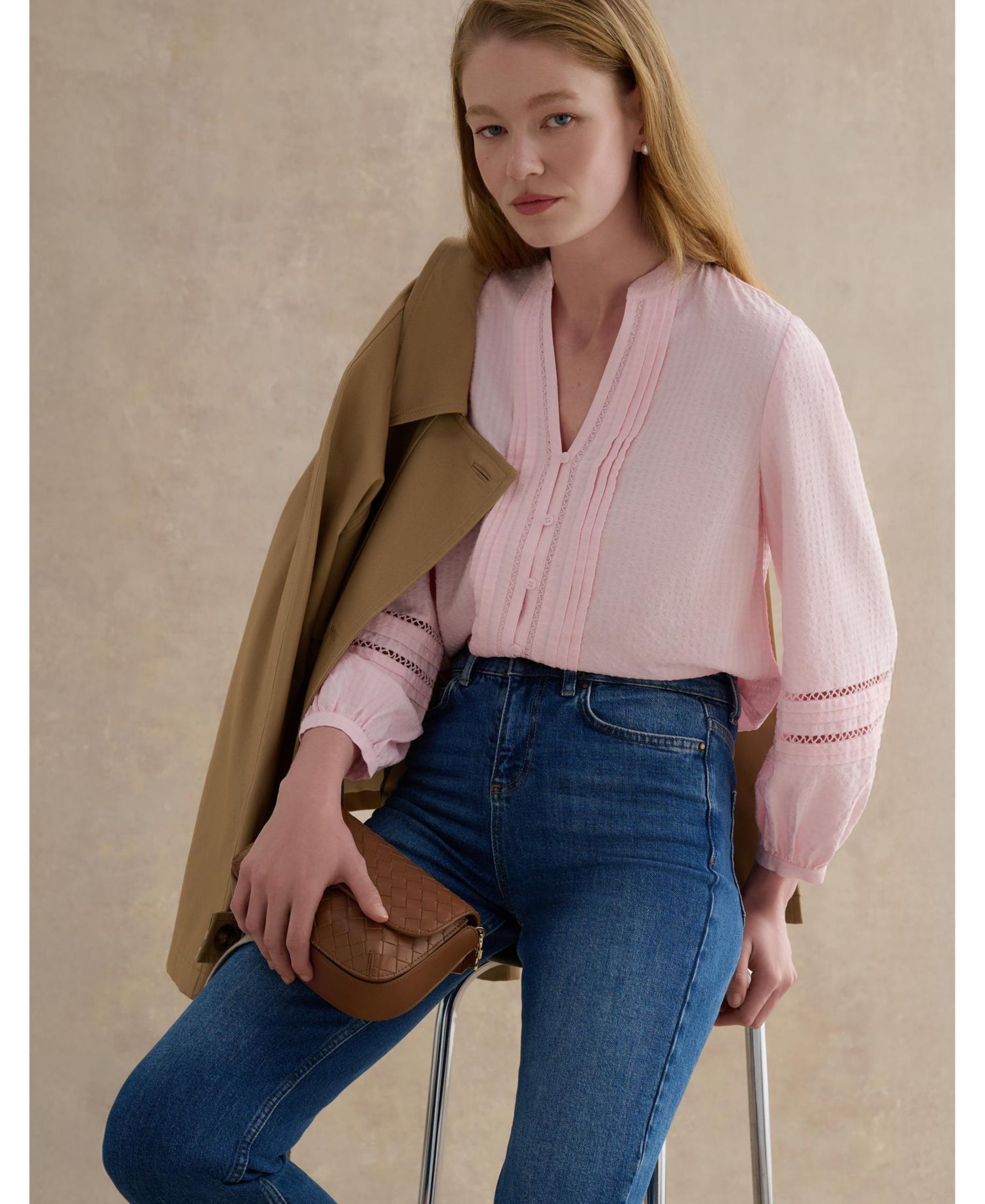 Women's Lucilla Pintuck Mandarin Collar Blouse