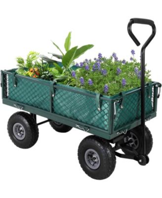 Heavy Duty Steel Garden Cart Folding Utility Wagon 500 lbs Capacity with Removable Liner and Pneumatic Tires for Gardens Lawns