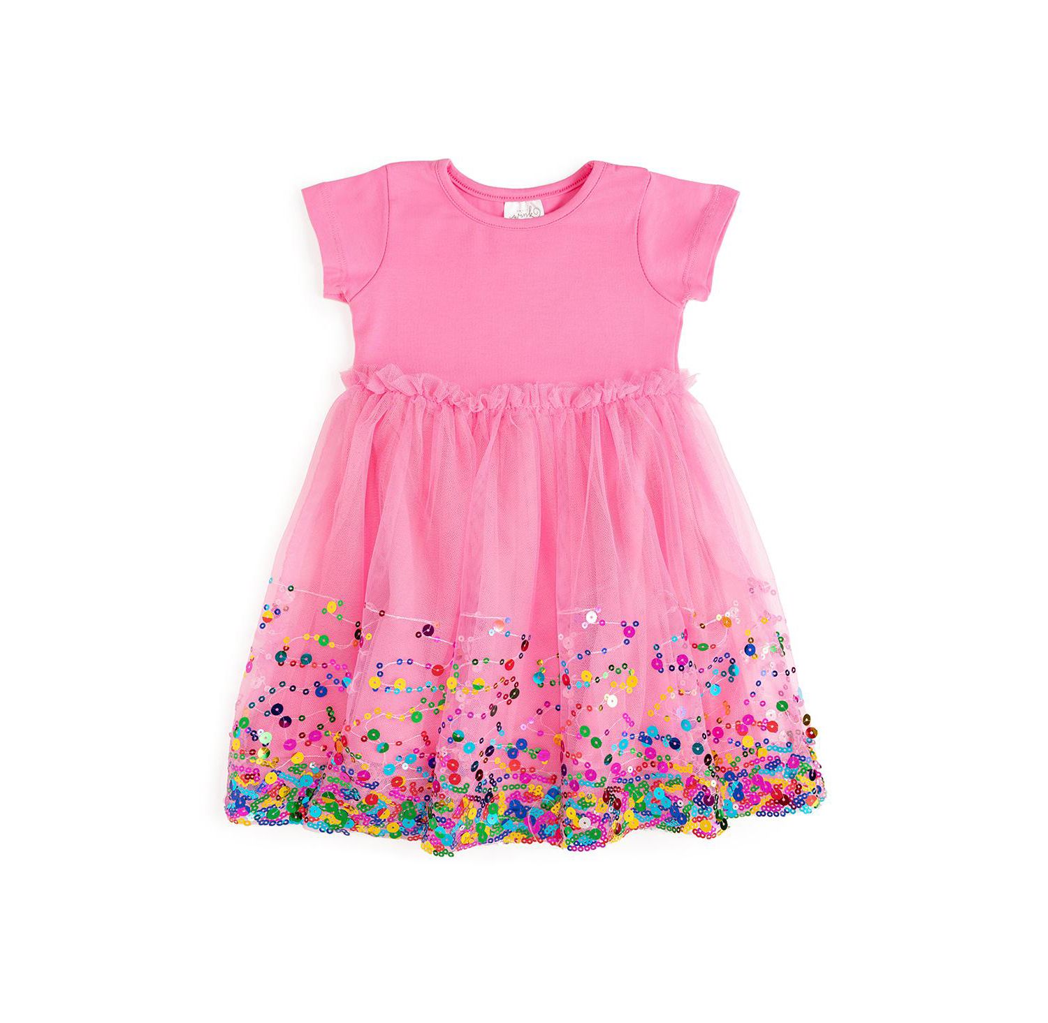 Little Girls Raspberry Confetti Short Sleeve Tutu Dress