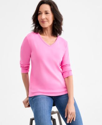 Women's Cotton 3/4-Sleeve V-Neck Tee
