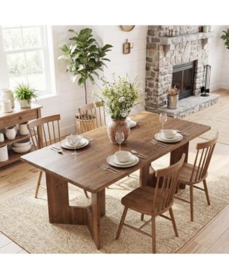 Solid Wood Dining Table, Farmhouse Kitchen Table for 4-6 People, Large Rustic Dining Room Table, Walnut