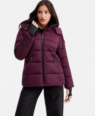 Women's Short Puffer Faux-Fur-Lined Hood Coat