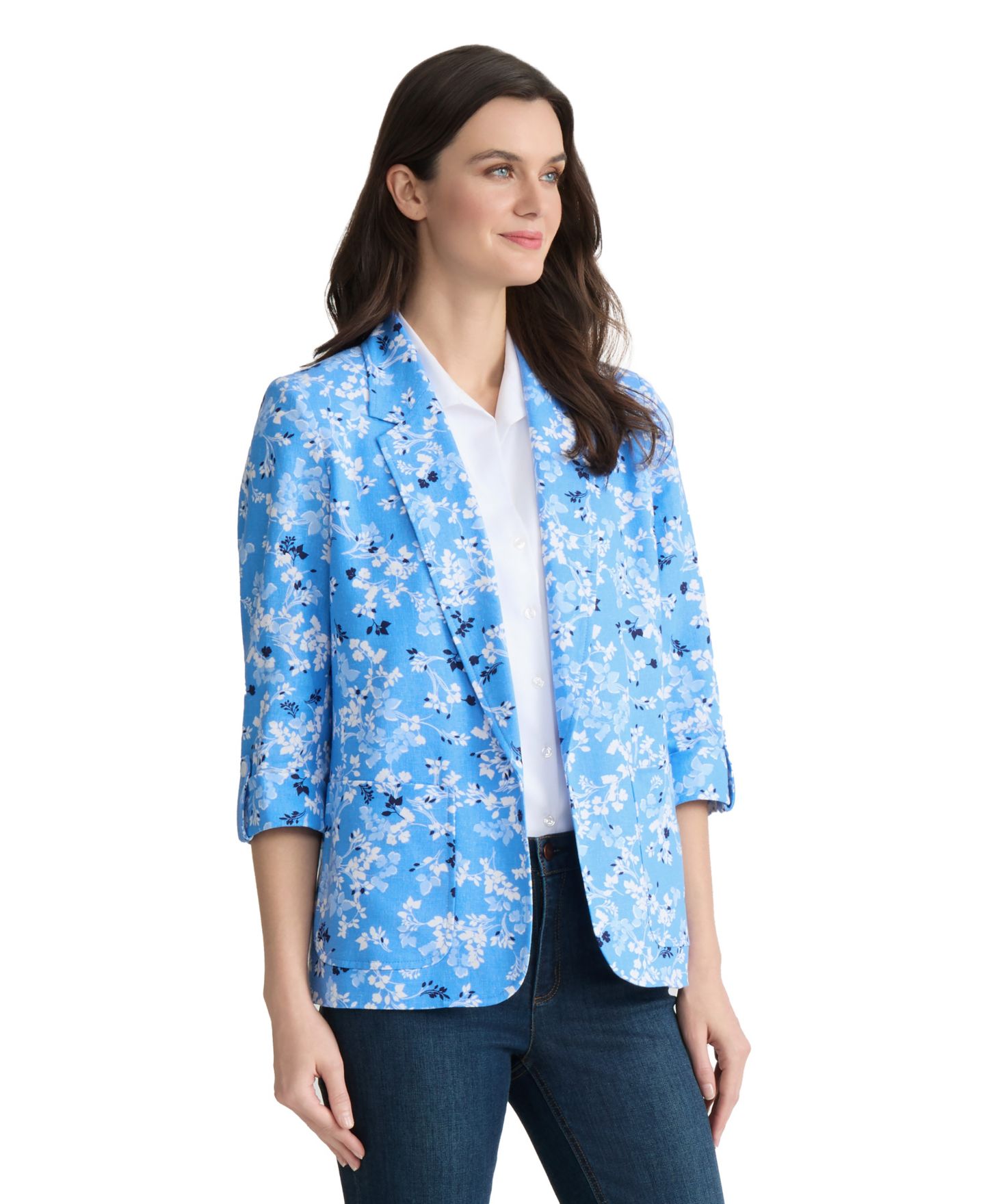 Женская куртка Jones New York Petite Patch Pocket, цвет: Синий разноцветный — фото 4