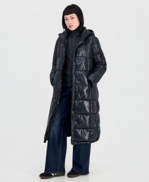 Женская куртка Steve Madden Hooded Maxi Puffer, цвет: Чёрный