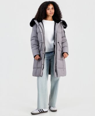 Women's Hooded Drawcord-Waist Puffer Coat