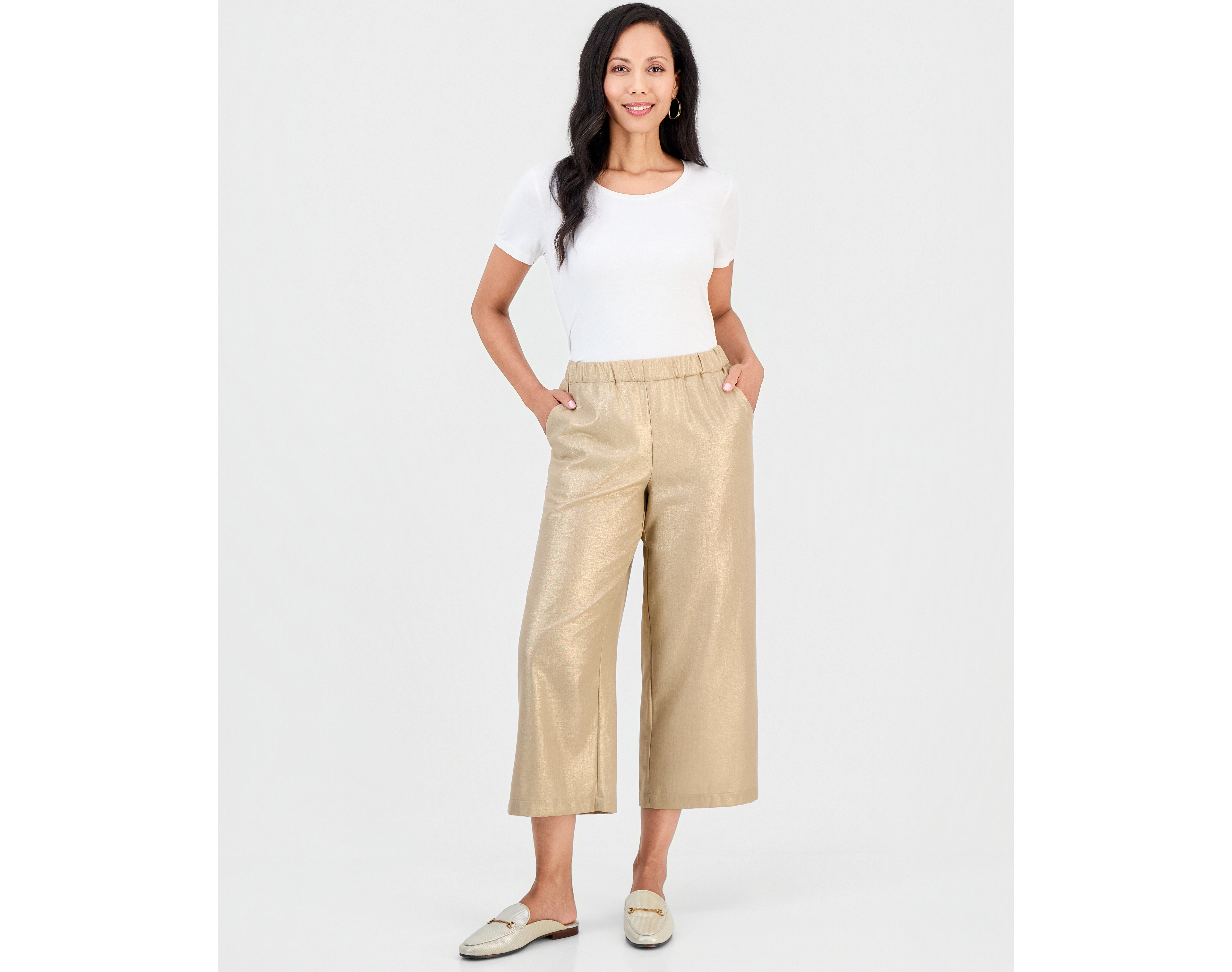 Jm Collection Women's Wide-Leg Metallic-Threaded Pants, Macy's Exclusive