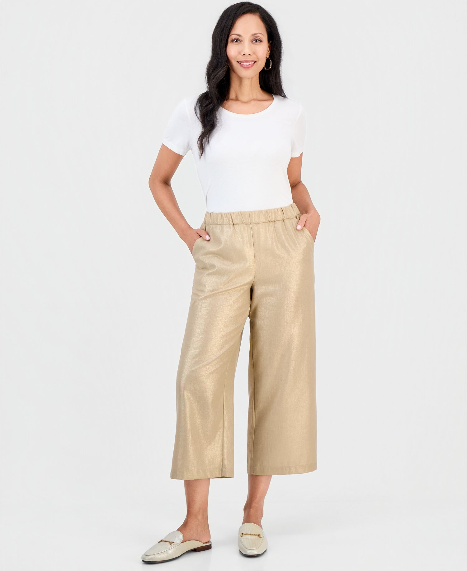 Women's Wide-Leg Metallic-Threaded Pants