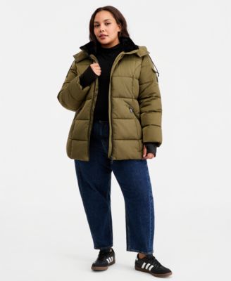 Plus Size Hooded Quilted Puffer Coat