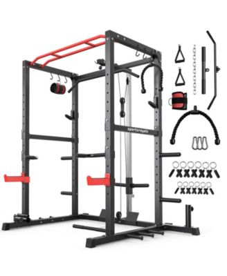 1200LBS Power Rack with Pulley System and LAT Pulldown, Multi-Functional Squat Rack Cage with J-Hooks for Home Gym